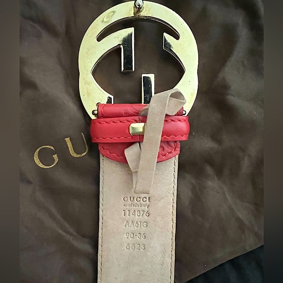 Gucci Interlocking Gold Buckled Red Monochrome Belt - Picture 6 of 6